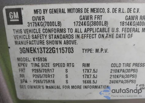 2002 Chevrolet Avalanche 1500 from USA, damaged, VIN 3GNEK13T22G115703